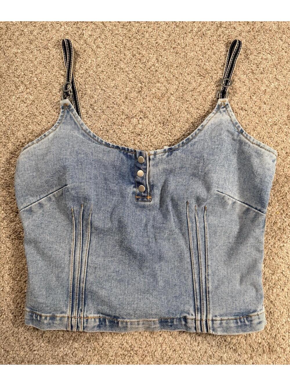 Vintage 90s Newport News Jeanology Denim Corset Top Bustier Size 10 Y2K